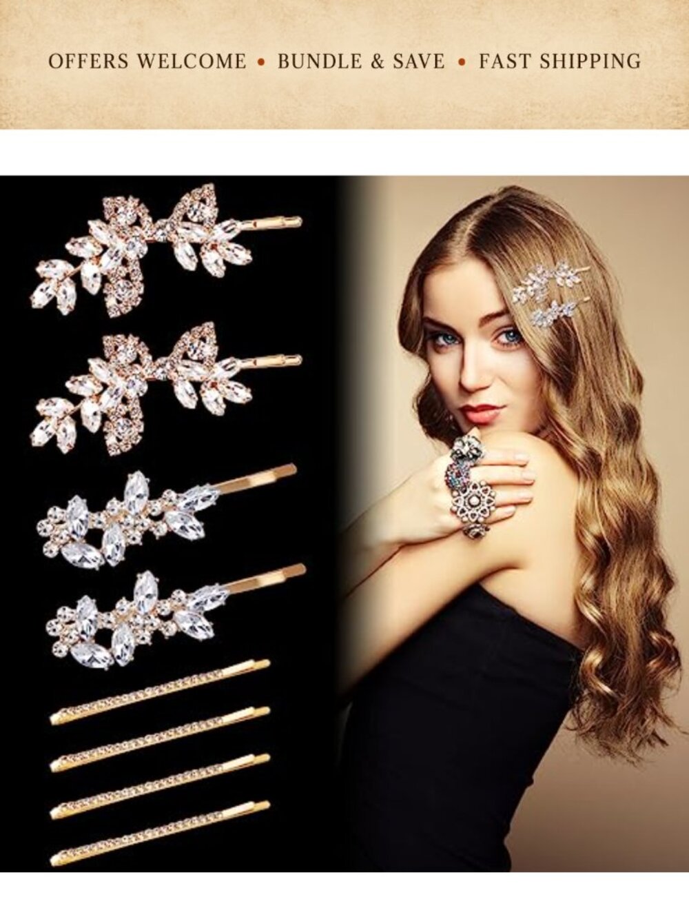 8Pc Rhinestone Crystal Bridal Hair Clips Flower Leaf Wedding Hair Pins Set